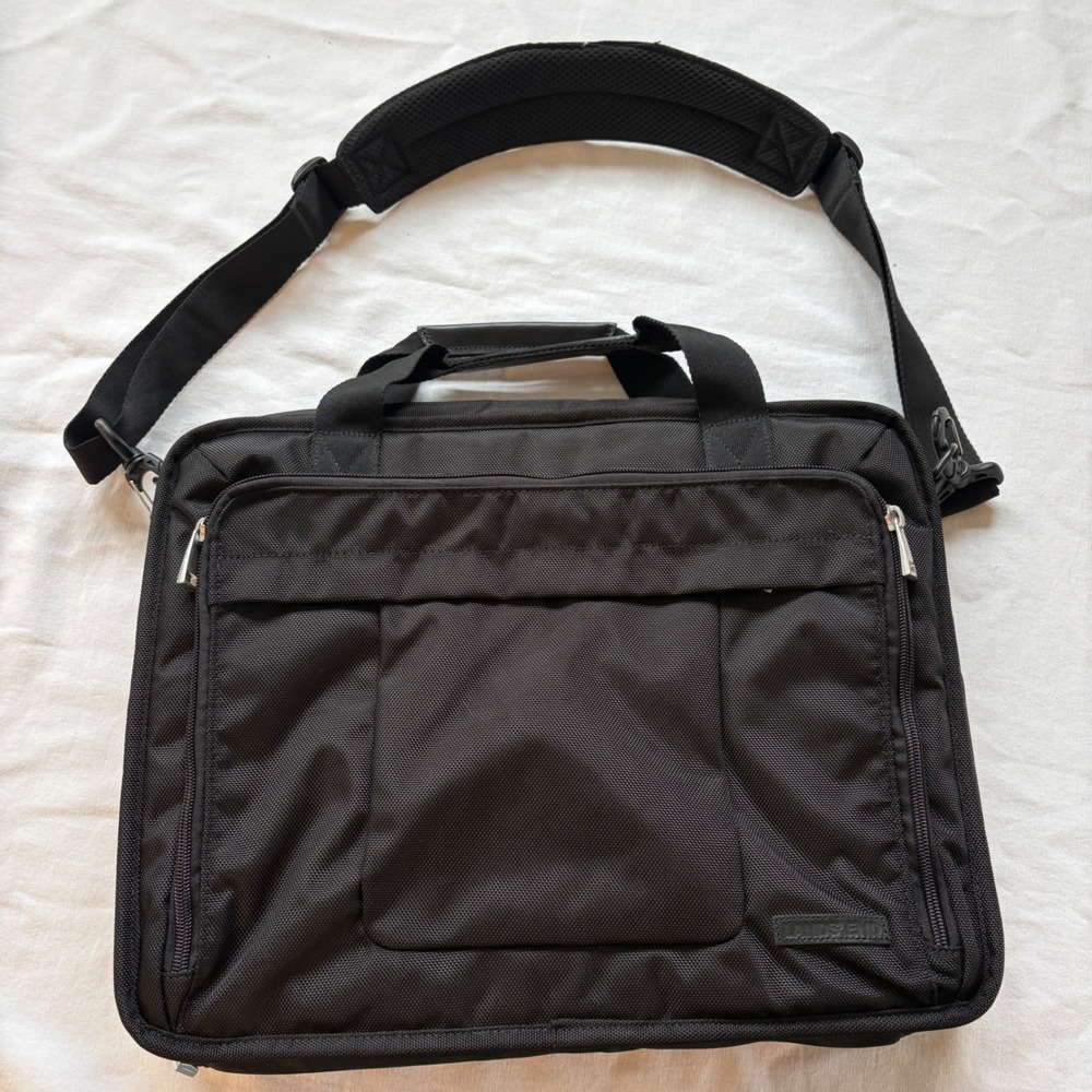 Lands End Black Ballistic Nylon Laptop Briefcase Messenger Bag 532118